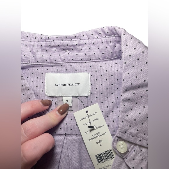 Current/Elliott The Neal Purple Polka Dot Cotton Button Down Shirt Size 2 NWT - Picture 7 of 7